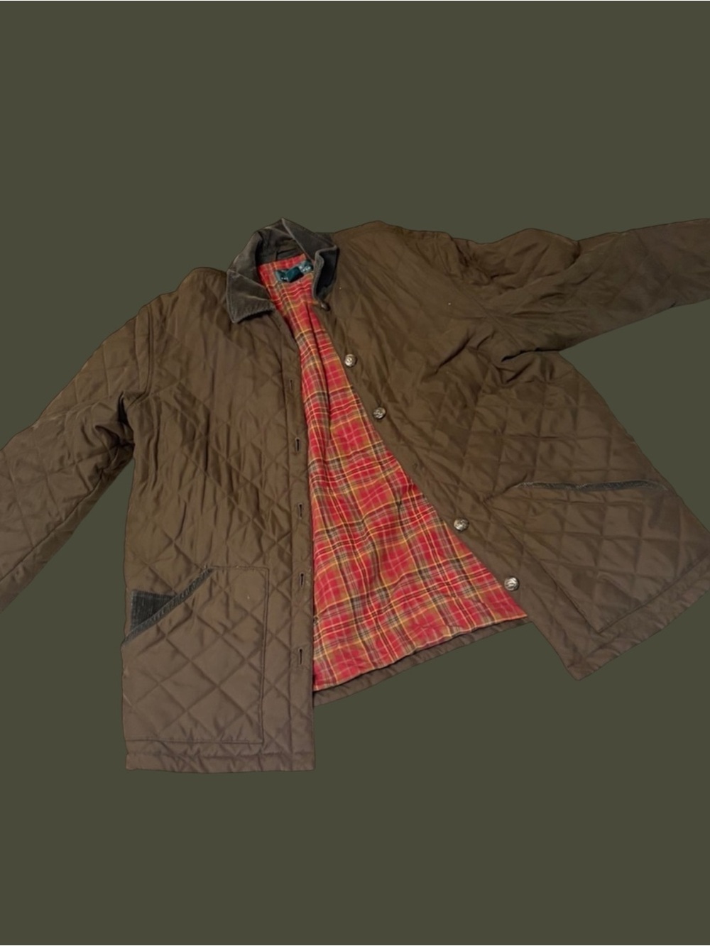 Lauren Ralph Lauren Quilted Brown Jacket with Red Plaid Lining